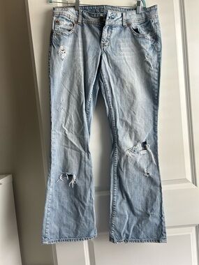 Vintage American Eagle Outfitters Light Blue Distressed Flare Jeans
